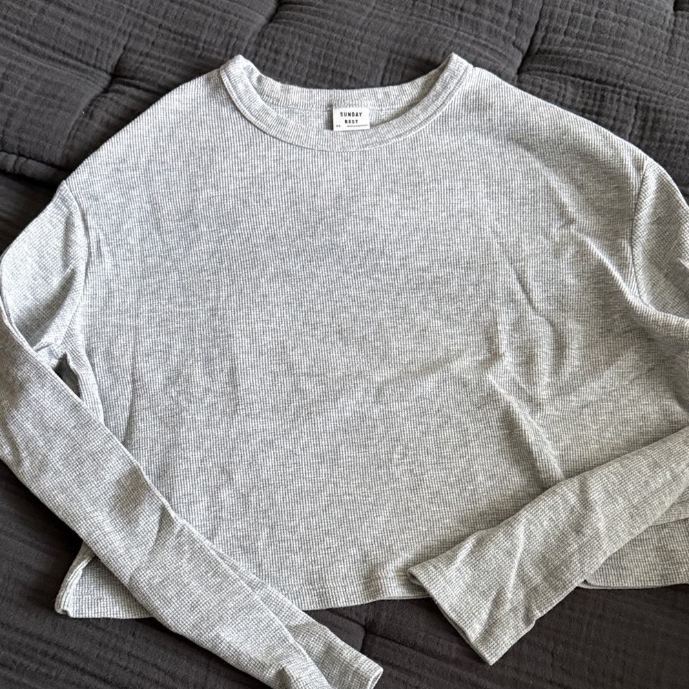 Sunday Best Women's Gray Long Sleeve waffle Top